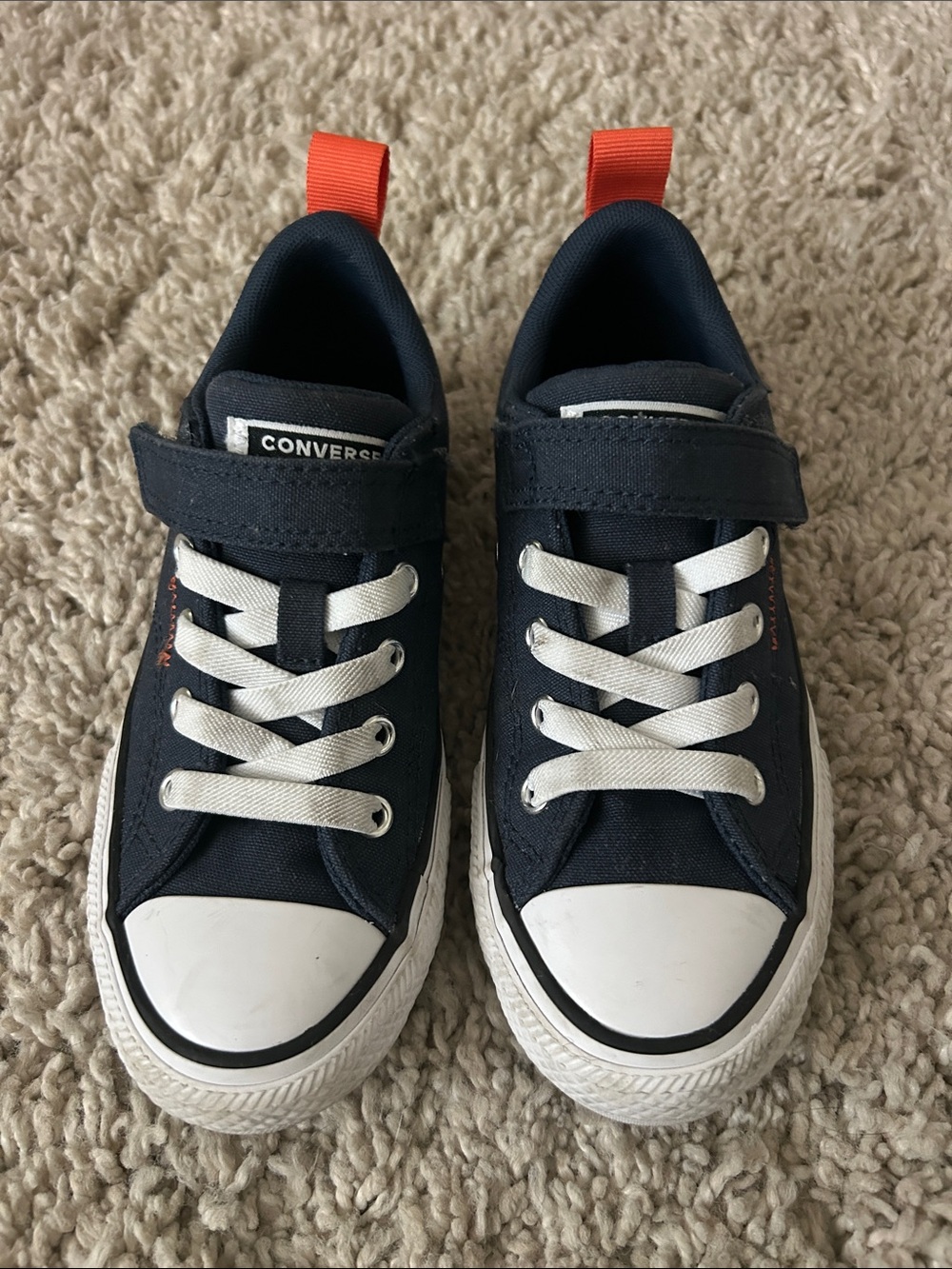 Converse Kids Navy Low-Top Sneakers with White Toe and Orange Pull Tab